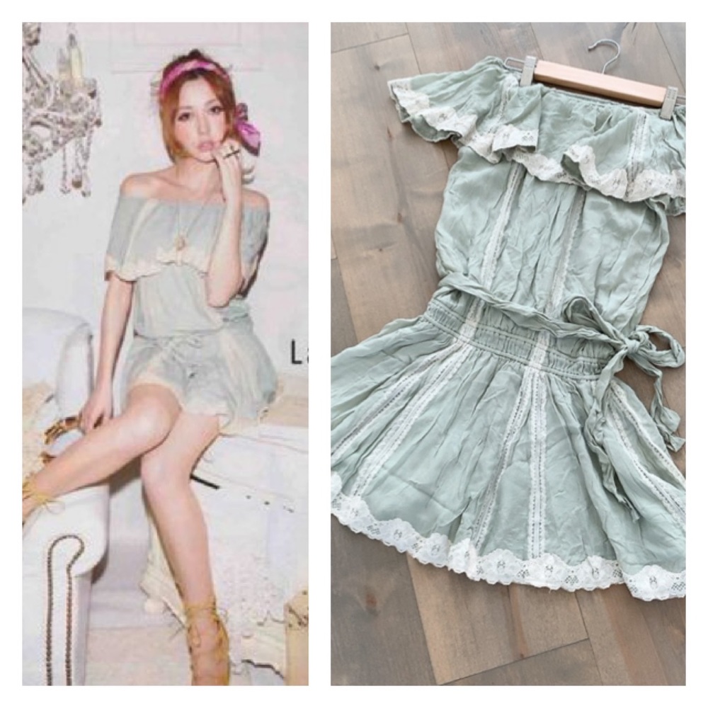 Japanese Lagunac moon aqua green lace off shoulder dress